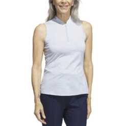 Adidas Women's Two Color Ottoman Sleeveless Polo -EliteGolf Store adidas 2023 women s two color ottoman sleeveless polo wonder blue itempicture