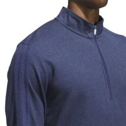 Adidas 3-Stripe Quarter Zip Layering -EliteGolf Store adidas 3 stripe quarter zip layering collegiate navy model detail itempicture