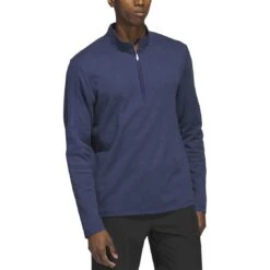 Adidas 3-Stripe Quarter Zip Layering -EliteGolf Store adidas 3 stripe quarter zip layering collegiate navy model front itempicture