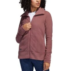 Adidas Women's Polar Fleece Jacket 12 Adidas Women's Polar Fleece Jacket -EliteGolf Store adidas fw22 womens polar fleece jacket quiet crimson front itempicture