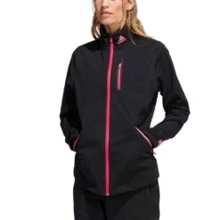 Adidas Women's RAIN.RDY Jacket -EliteGolf Store adidas fw22 womens rain rdy jacket black front itempicture