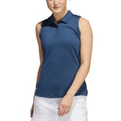 Adidas FW22 Women's Textured Sleeveless Polo -EliteGolf Store adidas fw22 womens textured sleeveless polo crew navy front itempicture