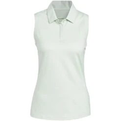 Adidas FW22 Women's Textured Sleeveless Polo -EliteGolf Store adidas fw22 womens textured sleeveless polo linen green front itempicture
