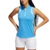 Adidas 2022 Women's Ultimate365 Printed Sleeveless Polo -EliteGolf Store adidas fw22 womens ultimate365 printed sleeveless polo pulse blue front itempicture