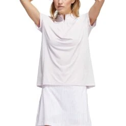 Adidas Women's Short Sleeve Mock Neck Polo -EliteGolf Store adidas ss22 womens short sleeve mock neck polo almost pink itempicture