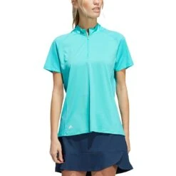 Adidas Women's Short Sleeve Mock Neck Polo -EliteGolf Store adidas ss22 womens short sleeve mock neck polo semi mint rush itempicture