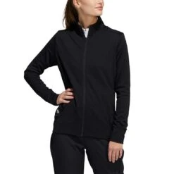 Adidas Women's Textured Full Zip Jacket -EliteGolf Store adidas ss22 womens textured full zip jacket black itempicture