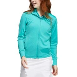 Adidas Women's Textured Full Zip Jacket -EliteGolf Store adidas ss22 womens textured full zip jacket semi mint rush model itempicture