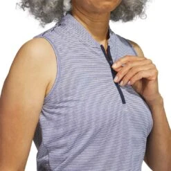 Adidas Women's Two Color Ottoman Sleeveless Polo -EliteGolf Store adidas ss23 w two color ottoman sleeveless polo collegiate navy detail2 itempicture