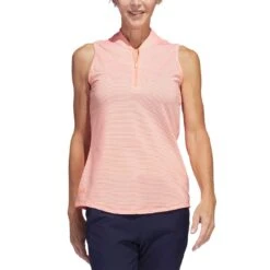 Adidas Women's Two Color Ottoman Sleeveless Polo -EliteGolf Store adidas ss23 w two color ottoman sleeveless polo coral fusion itempicture