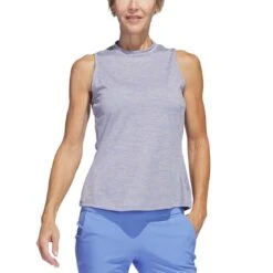 Adidas Women's Heathered Essentials Mock Sleeveless -EliteGolf Store adidas ss23 womens heathered essentials mock blue fusion itempicture