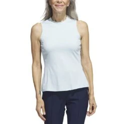 Adidas Women's Heathered Essentials Mock Sleeveless -EliteGolf Store adidas ss23 womens heathered essentials mock semi flash green front itempicture