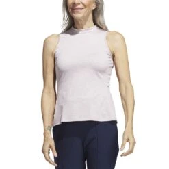Adidas Women's Heathered Essentials Mock Sleeveless -EliteGolf Store adidas ss23 womens heathered essentials mock wonder taupe front itempicture