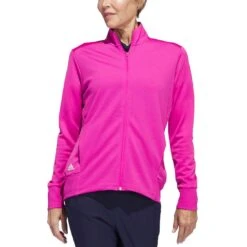 Adidas Women's Textured Full Zip Jacket -EliteGolf Store adidas ss23 womens textured full zip jacket lucid fuchsia model itempicture