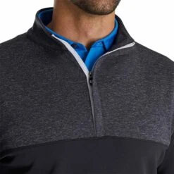 FootJoy Heather Yoke Half Zip Pullover -EliteGolf Store footjoy heather yoke half zip pullover black detail itempicture