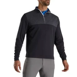 FootJoy Heather Yoke Half Zip Pullover -EliteGolf Store footjoy heather yoke half zip pullover black front itempicture