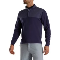 FootJoy Heather Yoke Half Zip Pullover -EliteGolf Store footjoy heather yoke half zip pullover navy front itempicture