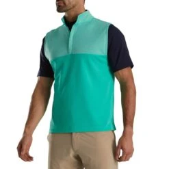 FootJoy Heather Yoke Half Zip Vest -EliteGolf Store footjoy heather yoke half zip vest sea green front itempicture