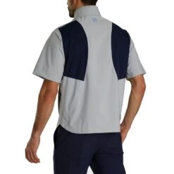 FootJoy HydroLite X Short Sleeve Rain Pullover -EliteGolf Store footjoy hydrolite x short sleeve rain pullover grey navy back itempicture