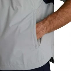 FootJoy HydroLite X Short Sleeve Rain Pullover -EliteGolf Store footjoy hydrolite x short sleeve rain pullover grey navy detail itempicture