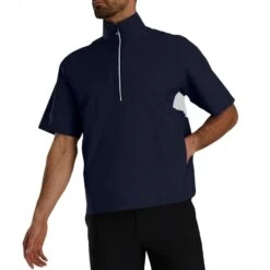 FootJoy HydroLite X Short Sleeve Rain Pullover -EliteGolf Store footjoy hydrolite x short sleeve rain pullover navy grey itempicture