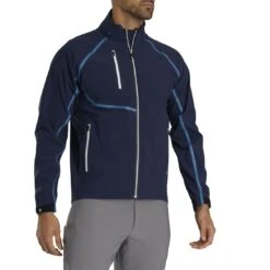 FootJoy HydroTour Rain Jacket -EliteGolf Store footjoy hydrotour rain jacket navy denim front itempicture