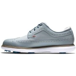 FootJoy Traditions Wing Tip Golf Shoes Grey/Navy/Red -EliteGolf Store footjoy traditions wing tip golf shoes grey navy red instep itempicture