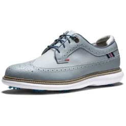 FootJoy Traditions Wing Tip Golf Shoes Grey/Navy/Red -EliteGolf Store footjoy traditions wing tip golf shoes grey navy red toe itempicture