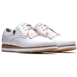FootJoy Women's Sport Retro Golf Shoes White/Pink -EliteGolf Store footjoy womens sport retro golf shoes white pink pair itempicture