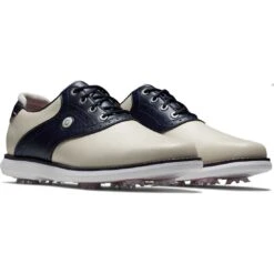 FootJoy Women's Traditions Saddle Golf Shoes Cream/Navy -EliteGolf Store footjoy womens traditions saddle golf shoes cream navy 97922 pair itempicture