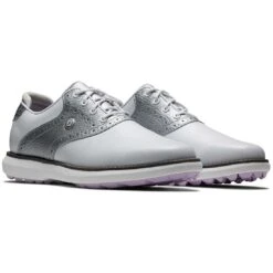 FootJoy Women's Traditions SL Golf Shoes White/Silver -EliteGolf Store footjoy womens traditions sl golf shoes white silver 97897 pair itempicture