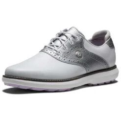 FootJoy Women's Traditions SL Golf Shoes White/Silver -EliteGolf Store footjoy womens traditions sl golf shoes white silver 97897 toe itempicture