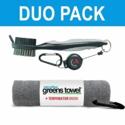 Clip Wipes Greens Towel Plus Terminator Brush -EliteGolf Store golf accessories clip wipes greens towel plus terminator brush silver itempicture
