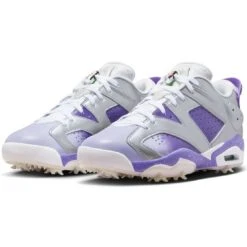Nike Jordan Retro 6 G Golf Shoes Metallic Silver/Oxygen Purple -EliteGolf Store nike jordan retro 6 g nrg golf shoes metallic silver oxygen purple pair itempicture