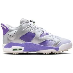 Nike Jordan Retro 6 G Golf Shoes Metallic Silver/Oxygen Purple -EliteGolf Store nike jordan retro 6 g nrg golf shoes metallic silver oxygen purple spine itempicture