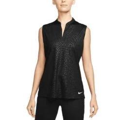 Nike Women's Dri-FIT Victory Embossed Sleeveless Polo -EliteGolf Store nike womens dri fit victory embossed sleeveless polo black itempicture