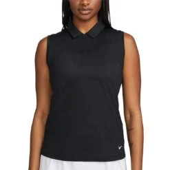 Nike Women's Dri-FIT Victory Sleeveless Polo -EliteGolf Store nike womens dri fit victory sleeveless polo black front itempicture