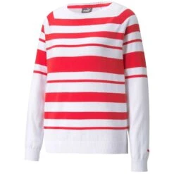 Puma Women's Ribbon Sweater -EliteGolf Store puma 2021 womens ribbon sweater white teaberry itempicture