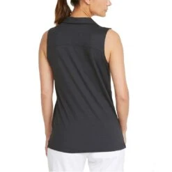 Puma Women's CLOUDSPUN Coast Sleeveless Polo -EliteGolf Store puma 2022 womens cloudspun coast sleeveless polo black back model itempicture