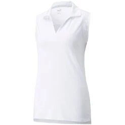 Puma Women's CLOUDSPUN Coast Sleeveless Polo -EliteGolf Store puma 2022 womens cloudspun coast sleeveless polo white itempicture