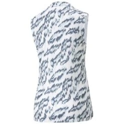 Puma Women's MATTR Animal Sleeveless Polo -EliteGolf Store puma 2023 womens mattr animal sleeveless polo bright white evening sky back itempicture
