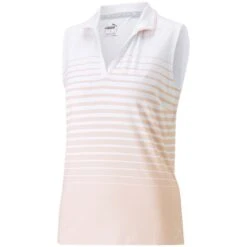 Puma Women's MATTR Stripe Sleeveless Polo -EliteGolf Store puma 2023 womens mattr stripe sleeveless polo rose dust itempicture