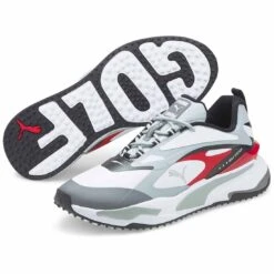 Puma GS-Fast Golf Shoes White/High Rise/High Risk Red -EliteGolf Store puma gs fast golf shoes white high rise high risk red 376357 04 pair itempicture