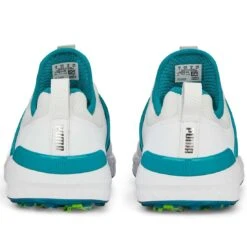Puma Ignite Articulate Golf Shoes White/Silver/Green Lagoon -EliteGolf Store puma ignite articulate golf white silver green lagoon 376078 08 heel itempicture