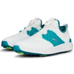 Puma Ignite Articulate Golf Shoes White/Silver/Green Lagoon -EliteGolf Store puma ignite articulate golf white silver green lagoon 376078 08 pair itempicture