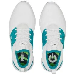 Puma Ignite Articulate Golf Shoes White/Silver/Green Lagoon -EliteGolf Store puma ignite articulate golf white silver green lagoon 376078 08 top itempicture