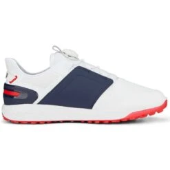 Puma Ignite Elevate Disc Golf Shoes White/Silver/Navy -EliteGolf Store puma ignite elevate disc golf shoes white silver navy 376080 04 profile2 itempicture