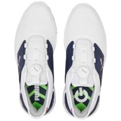 Puma Ignite Elevate Disc Golf Shoes White/Silver/Navy -EliteGolf Store puma ignite elevate disc golf shoes white silver navy 376080 04 top itempicture