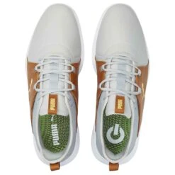 Puma Ignite Fasten8 Crafted Golf Shoes High Rise/Gold/Leather Brown -EliteGolf Store puma ignite fasten8 crafted golf shoes high rise gold leather brown top itempicture
