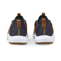 Puma Ignite Fasten8 Crafted Golf Shoes Navy Blazer/Gold/Leather Brown -EliteGolf Store puma ignite fasten8 crafted golf shoes navy blazer gold leather brown heel itempicture